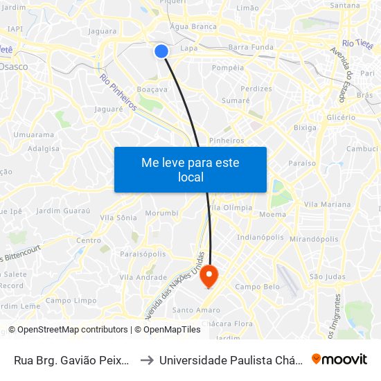 Rua Brg. Gavião Peixoto, 919 - Lapa, São Paulo to Universidade Paulista Chácara Santo Antônio Campus III map