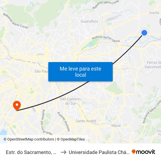 Estr. do Sacramento, 2155 - Pimentas, Guarulhos to Universidade Paulista Chácara Santo Antônio Campus III map