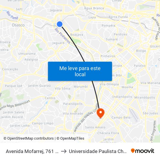 Avenida Mofarrej, 761 - Vila Leopoldina, São Paulo to Universidade Paulista Chácara Santo Antônio Campus III map