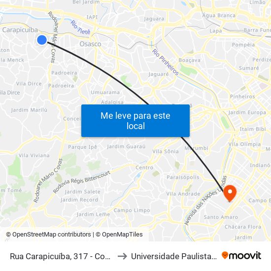 Rua Carapicuíba, 317 - Conj. Hab. Pres. Castelo Branco, Carapicuíba to Universidade Paulista Chácara Santo Antônio Campus III map