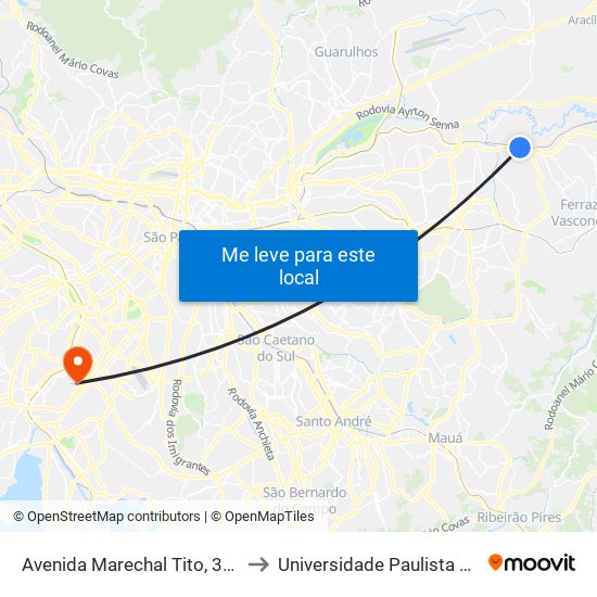 Avenida Marechal Tito, 3311 - São Miguel Paulista, São Paulo to Universidade Paulista Chácara Santo Antônio Campus III map