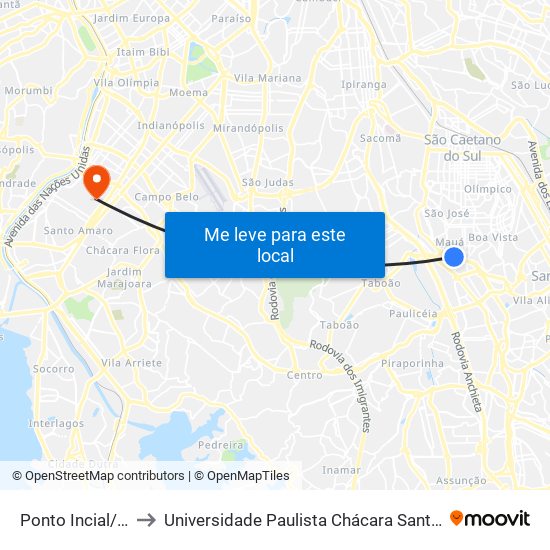 Ponto Incial/Final 008 to Universidade Paulista Chácara Santo Antônio Campus III map