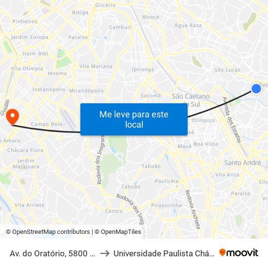 Av. do Oratório, 5800 - Jardim Mimar, São Paulo to Universidade Paulista Chácara Santo Antônio Campus III map