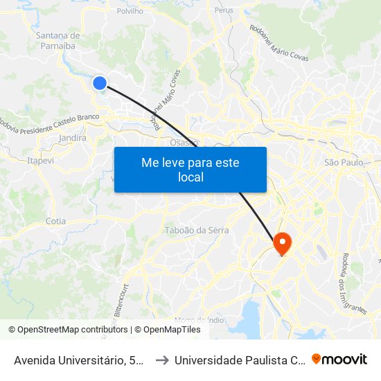 Avenida Universitário, 585 - Alphaville Santana de Parnaíba to Universidade Paulista Chácara Santo Antônio Campus III map