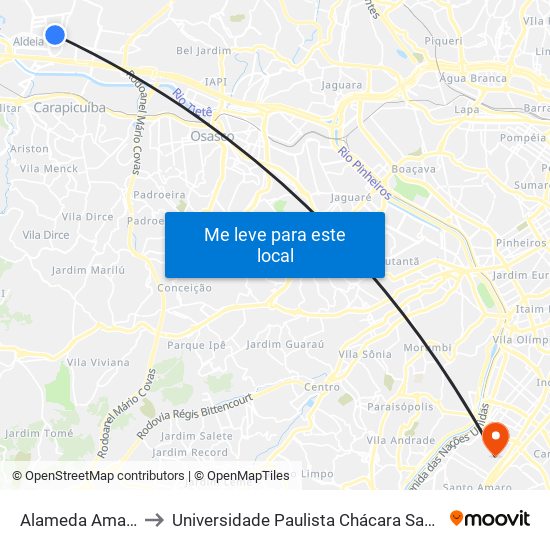 Alameda Amazonas 113 to Universidade Paulista Chácara Santo Antônio Campus III map