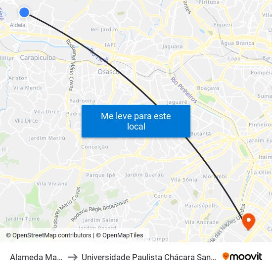 Alameda Mamoré 747 to Universidade Paulista Chácara Santo Antônio Campus III map