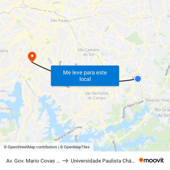 Av. Gov. Mario Covas Júnior, 96 - Centro, Mauá to Universidade Paulista Chácara Santo Antônio Campus III map