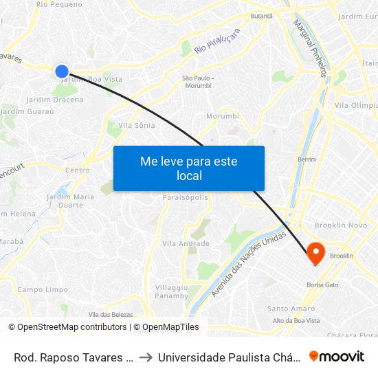 Rod. Raposo Tavares - Rua Mal. Morais Ancora to Universidade Paulista Chácara Santo Antônio Campus III map