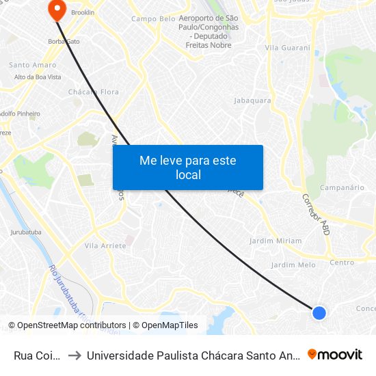 Rua Coimbra to Universidade Paulista Chácara Santo Antônio Campus III map