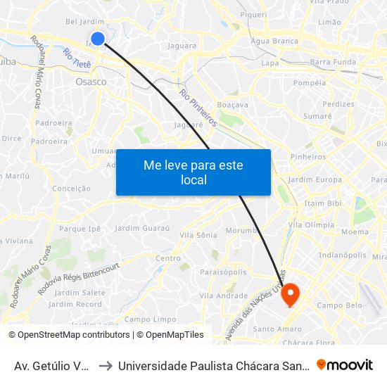 Av. Getúlio Vargas, 919 to Universidade Paulista Chácara Santo Antônio Campus III map