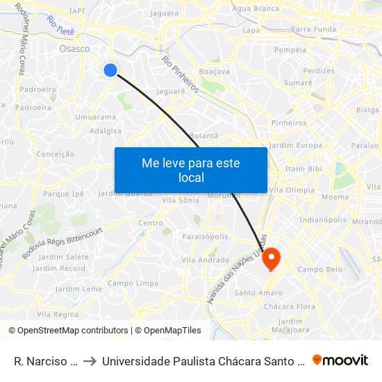 R. Narciso Sturlini to Universidade Paulista Chácara Santo Antônio Campus III map