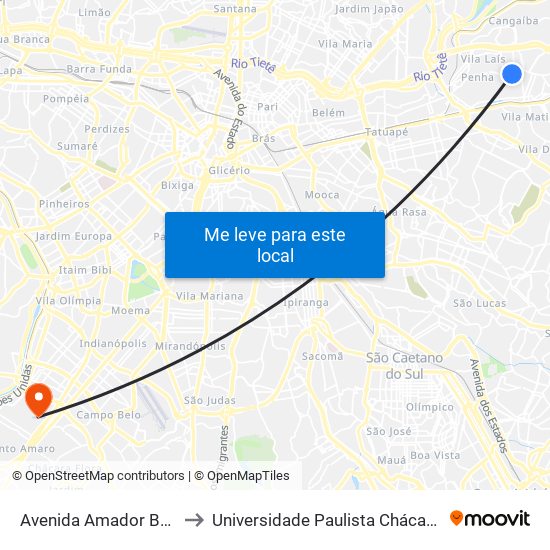 Avenida Amador Bueno da Veiga 1391 to Universidade Paulista Chácara Santo Antônio Campus III map