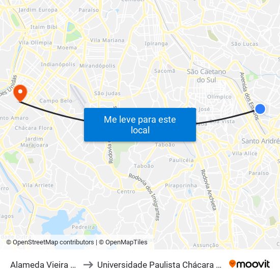 Alameda Vieira de Carvalho 31 to Universidade Paulista Chácara Santo Antônio Campus III map