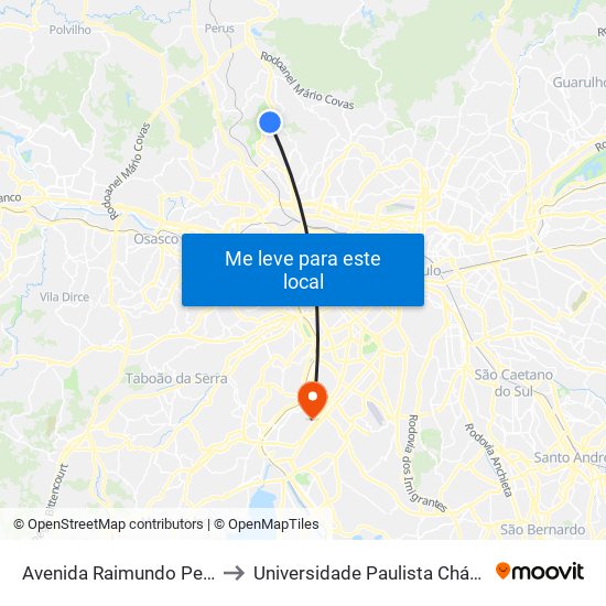 Avenida Raimundo Pereira de Magalhães 8889 to Universidade Paulista Chácara Santo Antônio Campus III map