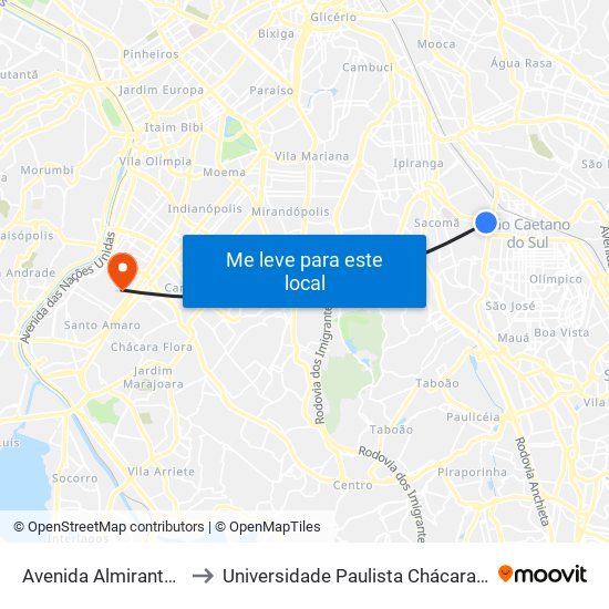 Avenida Almirante Delamare to Universidade Paulista Chácara Santo Antônio Campus III map