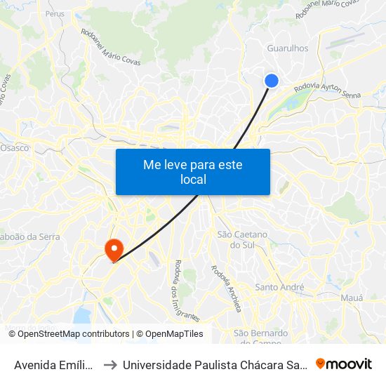 Avenida Emílio Ribas 720 to Universidade Paulista Chácara Santo Antônio Campus III map