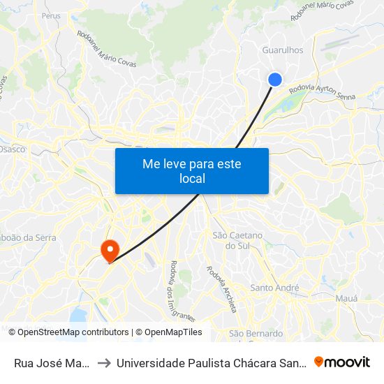 Rua José Maurício 415 to Universidade Paulista Chácara Santo Antônio Campus III map