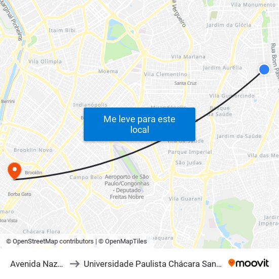 Avenida Nazaré 1416a to Universidade Paulista Chácara Santo Antônio Campus III map