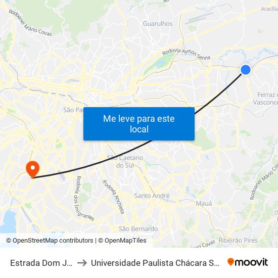 Estrada Dom João Nery 60 to Universidade Paulista Chácara Santo Antônio Campus III map