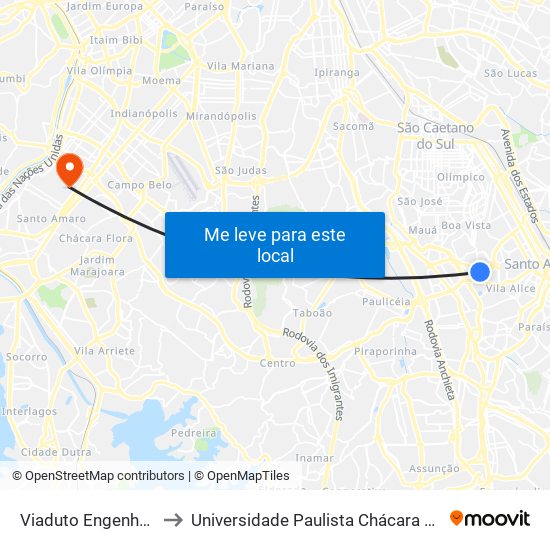 Viaduto Engenheiro Luís Meira to Universidade Paulista Chácara Santo Antônio Campus III map