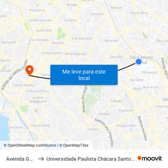 Avenida Goiás 500 to Universidade Paulista Chácara Santo Antônio Campus III map