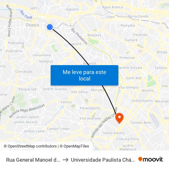 Rua General Manoel de Azambuja Brilhante 456 to Universidade Paulista Chácara Santo Antônio Campus III map