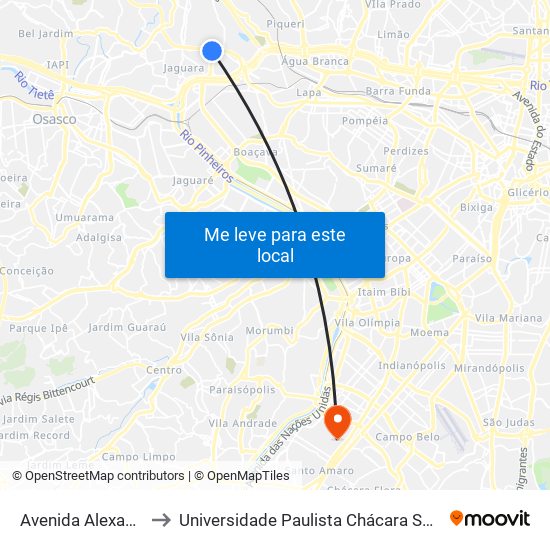 Avenida Alexandre Colares to Universidade Paulista Chácara Santo Antônio Campus III map
