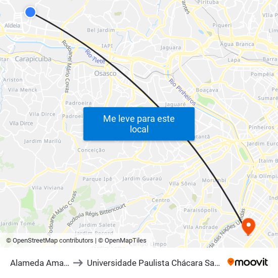 Alameda Amazonas 868 to Universidade Paulista Chácara Santo Antônio Campus III map