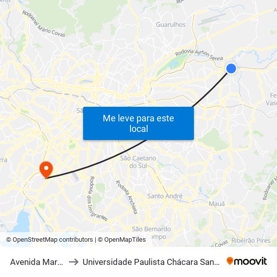 Avenida Marechal Tito to Universidade Paulista Chácara Santo Antônio Campus III map