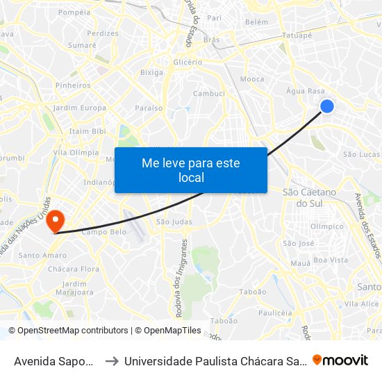 Avenida Sapopemba 3013 to Universidade Paulista Chácara Santo Antônio Campus III map