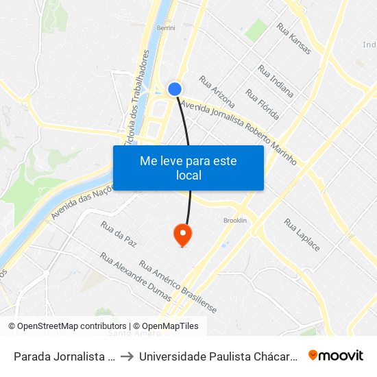 Parada Jornalista Roberto Marinho to Universidade Paulista Chácara Santo Antônio Campus III map