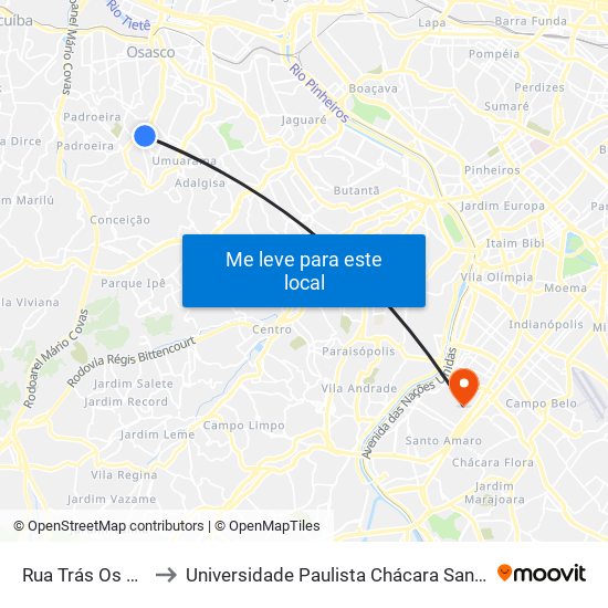 Rua Trás Os Montes 31 to Universidade Paulista Chácara Santo Antônio Campus III map