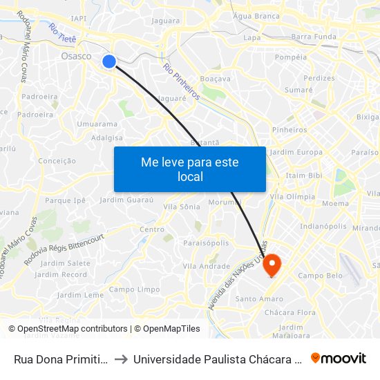 Rua Dona Primitiva Vianco, 475 to Universidade Paulista Chácara Santo Antônio Campus III map