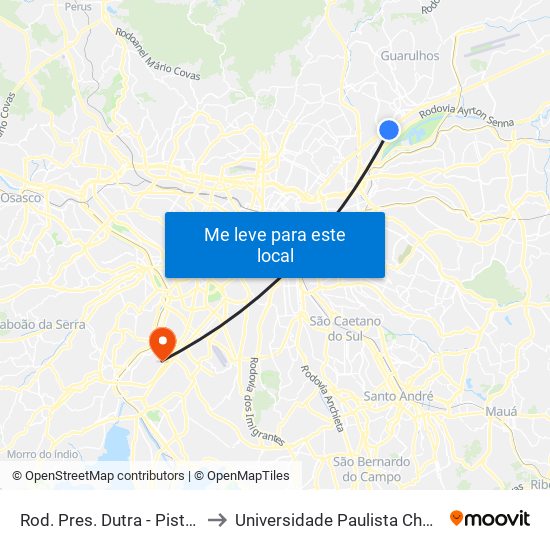 Rod. Pres. Dutra - Pista Lateral - R. Mavilda Neves to Universidade Paulista Chácara Santo Antônio Campus III map