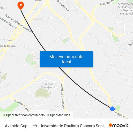 Avenida Cupecê 2308 to Universidade Paulista Chácara Santo Antônio Campus III map