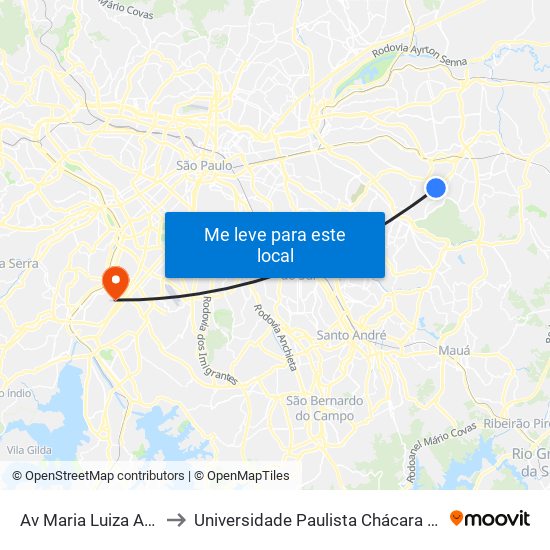 Av Maria Luiza Americano 2500 to Universidade Paulista Chácara Santo Antônio Campus III map