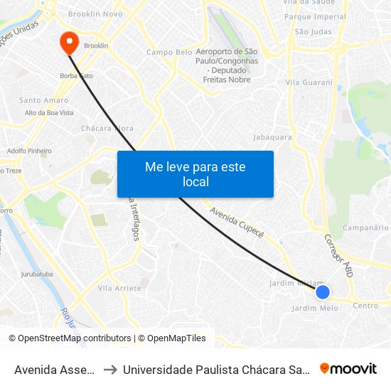 Avenida Assembléia 907 to Universidade Paulista Chácara Santo Antônio Campus III map