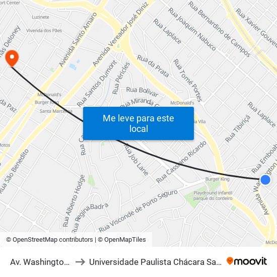 Av. Washington Luiz, 4512 to Universidade Paulista Chácara Santo Antônio Campus III map