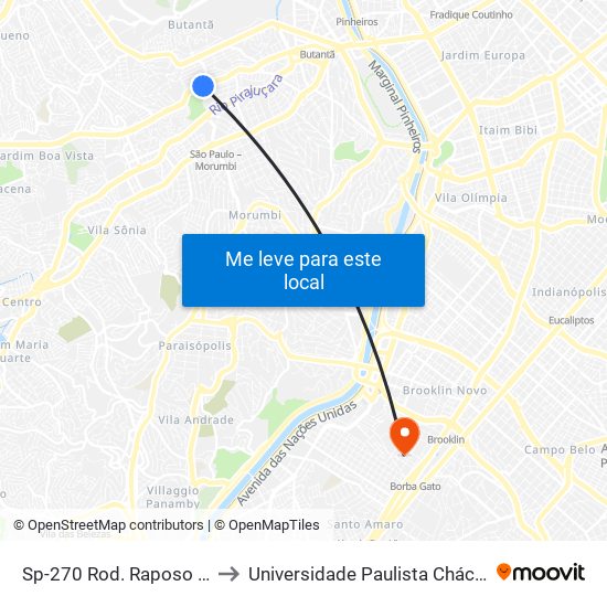 Sp-270 Rod. Raposo Tavares, Km 11,3 Leste to Universidade Paulista Chácara Santo Antônio Campus III map