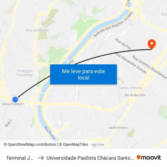 Terminal João Dias to Universidade Paulista Chácara Santo Antônio Campus III map