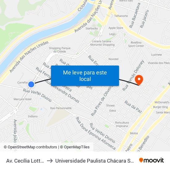 Av. Cecília Lottenberg, 127 to Universidade Paulista Chácara Santo Antônio Campus III map