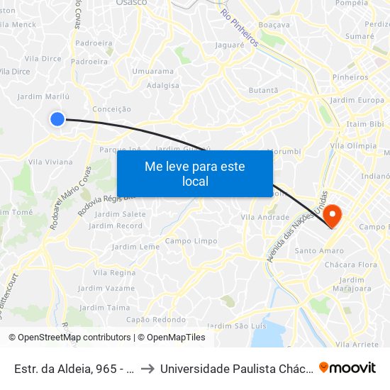 Estr. da Aldeia, 965 - Parque Frondoso, Cotia to Universidade Paulista Chácara Santo Antônio Campus III map