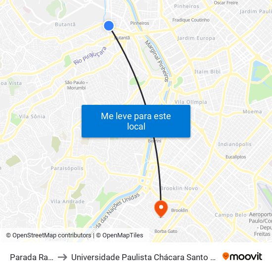 Parada Raul Sadi to Universidade Paulista Chácara Santo Antônio Campus III map
