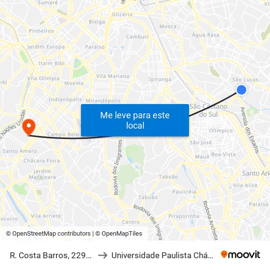 R. Costa Barros, 2299 - Vila Alpina, São Paulo to Universidade Paulista Chácara Santo Antônio Campus III map