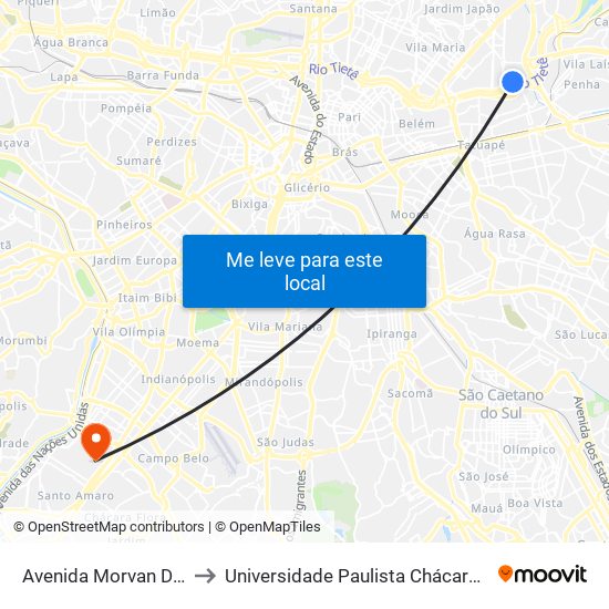 Av. Morvan Dias de Figueiredo to Universidade Paulista Chácara Santo Antônio Campus III map