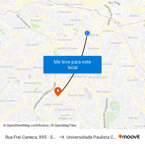 Rua Frei Caneca, 995 - San Gabriel - Consolação, São Paulo to Universidade Paulista Chácara Santo Antônio Campus III map