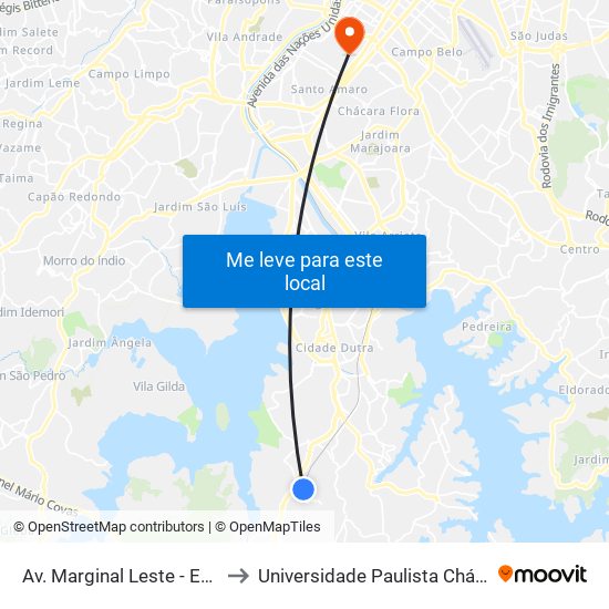 Av. Marginal Leste - Estação Mendes - Vila Natal to Universidade Paulista Chácara Santo Antônio Campus III map