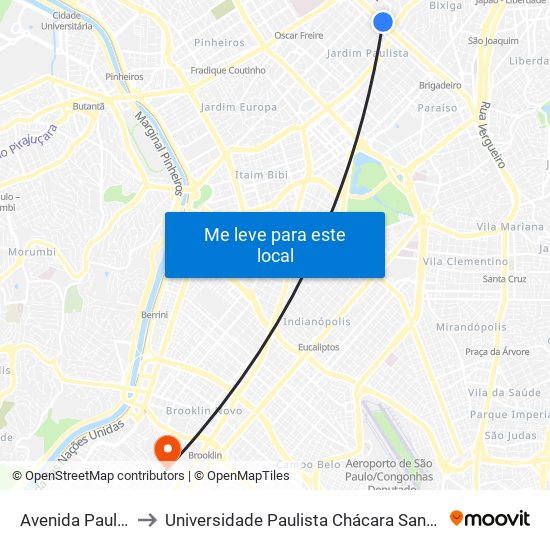 Avenida Paulista 1810 to Universidade Paulista Chácara Santo Antônio Campus III map