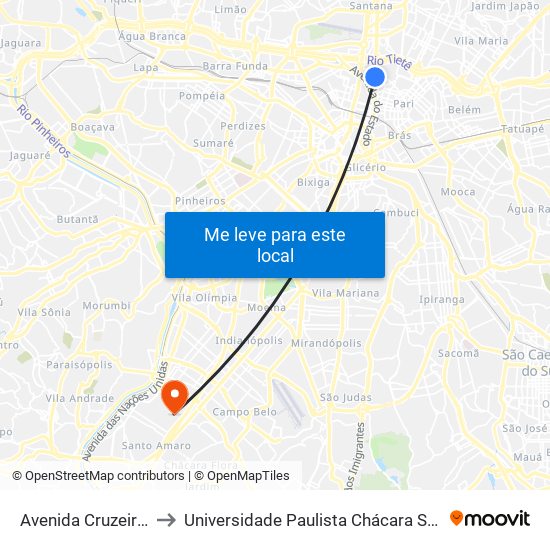 Avenida Cruzeiro do Sul 821 to Universidade Paulista Chácara Santo Antônio Campus III map