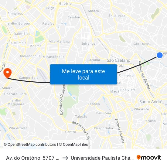 Av. do Oratório, 5707 - Jardim Mimar, São Paulo to Universidade Paulista Chácara Santo Antônio Campus III map
